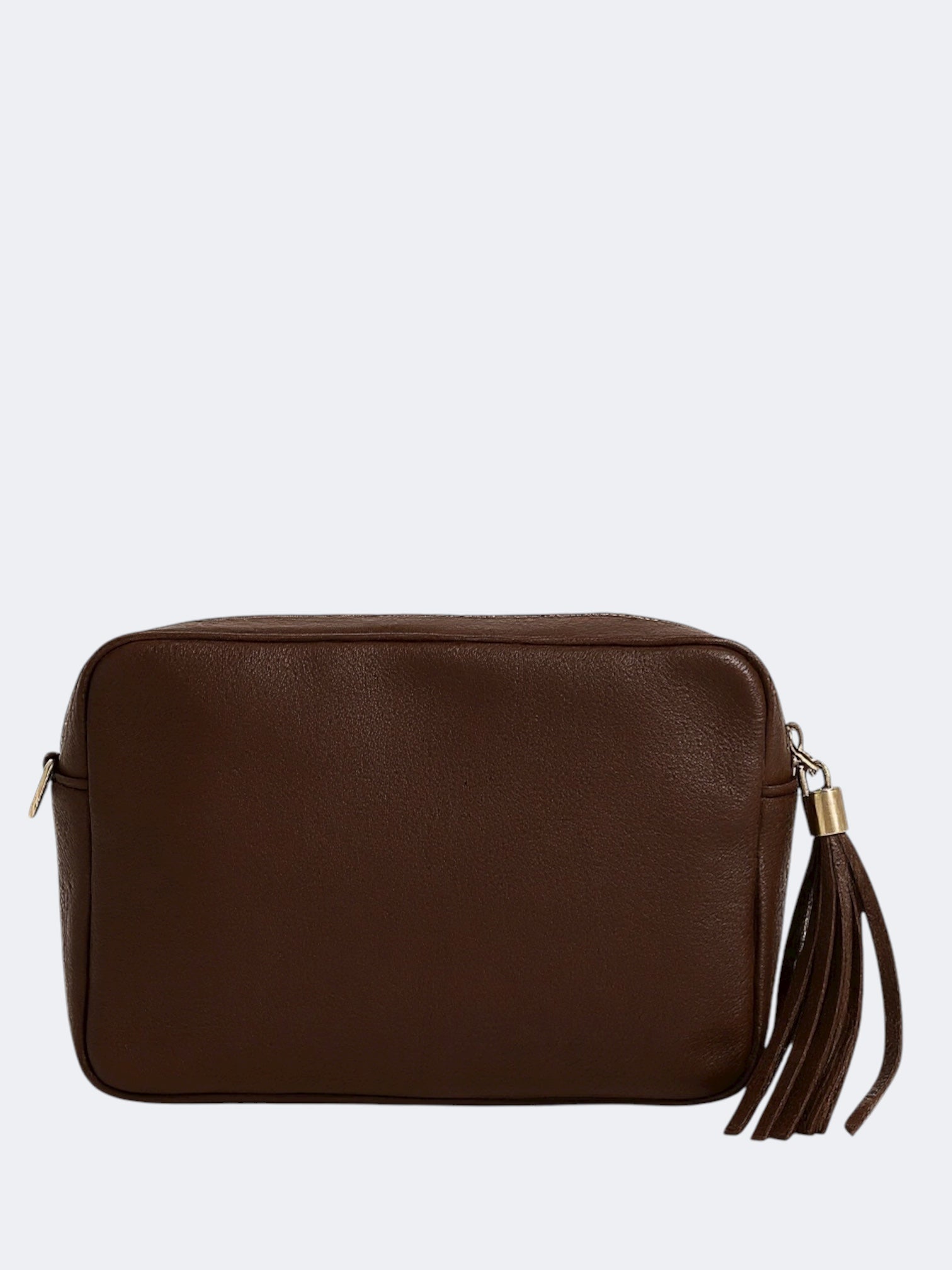 Leather Rectangle Tassel Crossbody - Chocolate