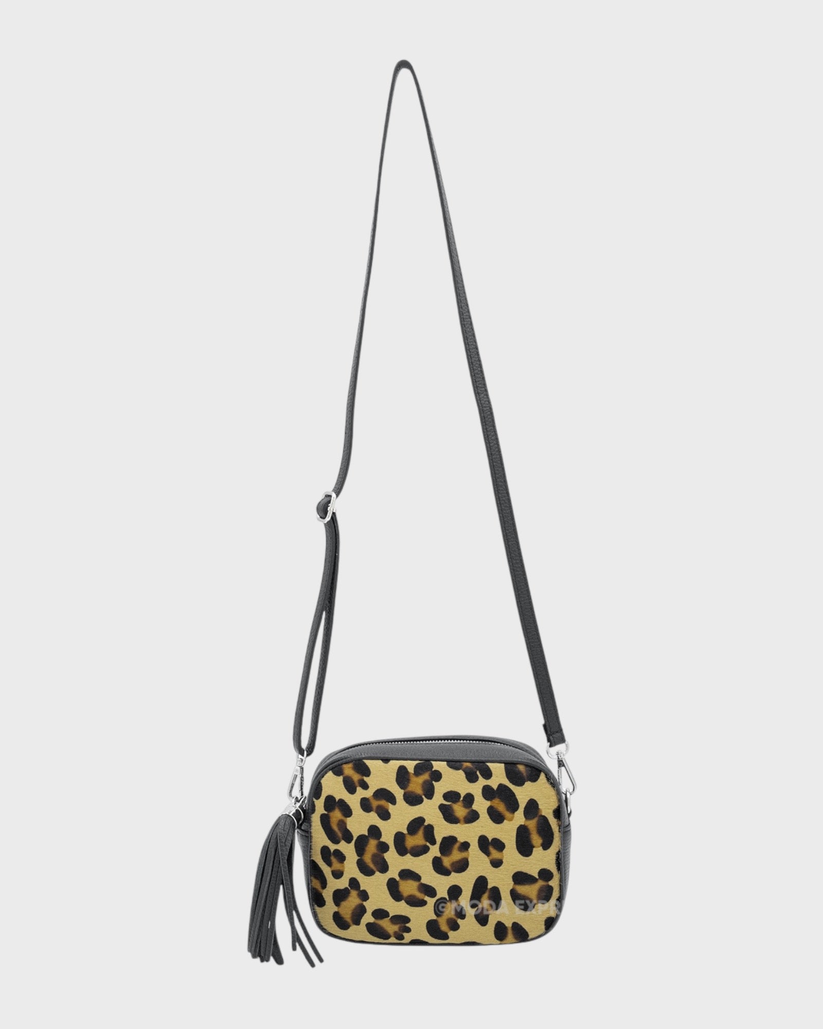 Animal Print Leather Rectangle Tassel Crossbody