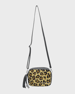 Animal Print Leather Rectangle Tassel Crossbody