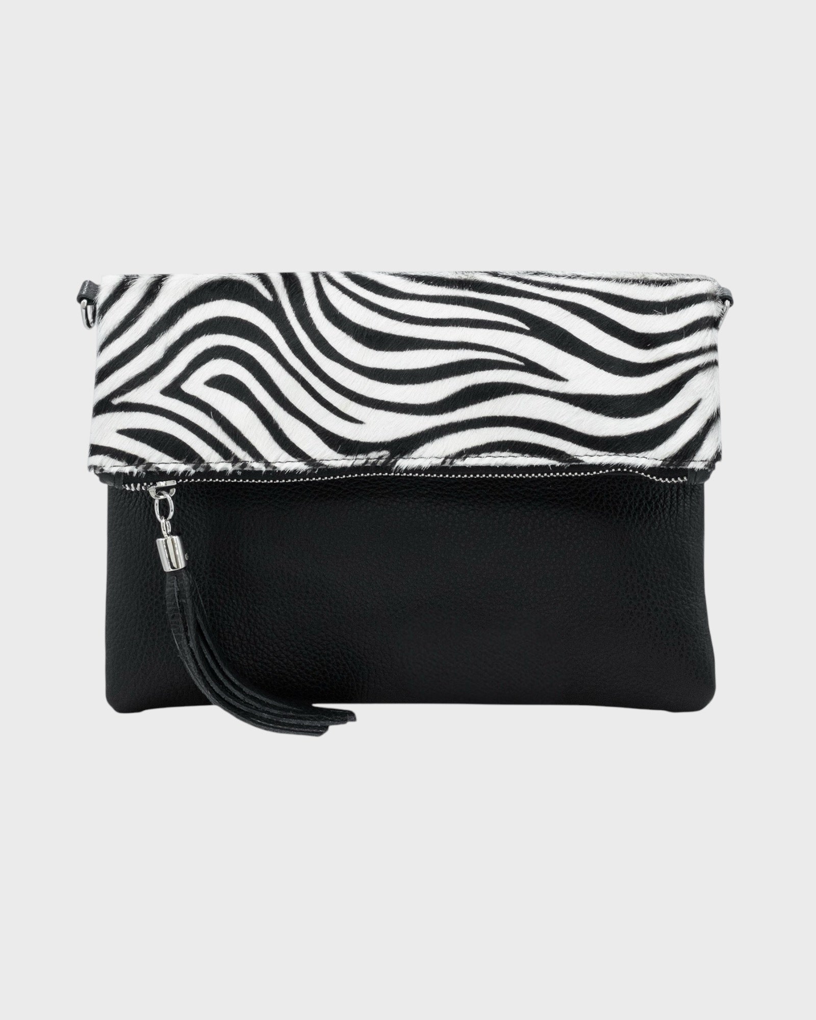 Foldover Animal Print Leather Clutch