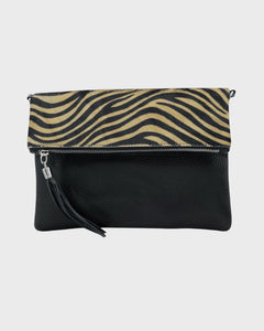 Foldover Animal Print Leather Clutch