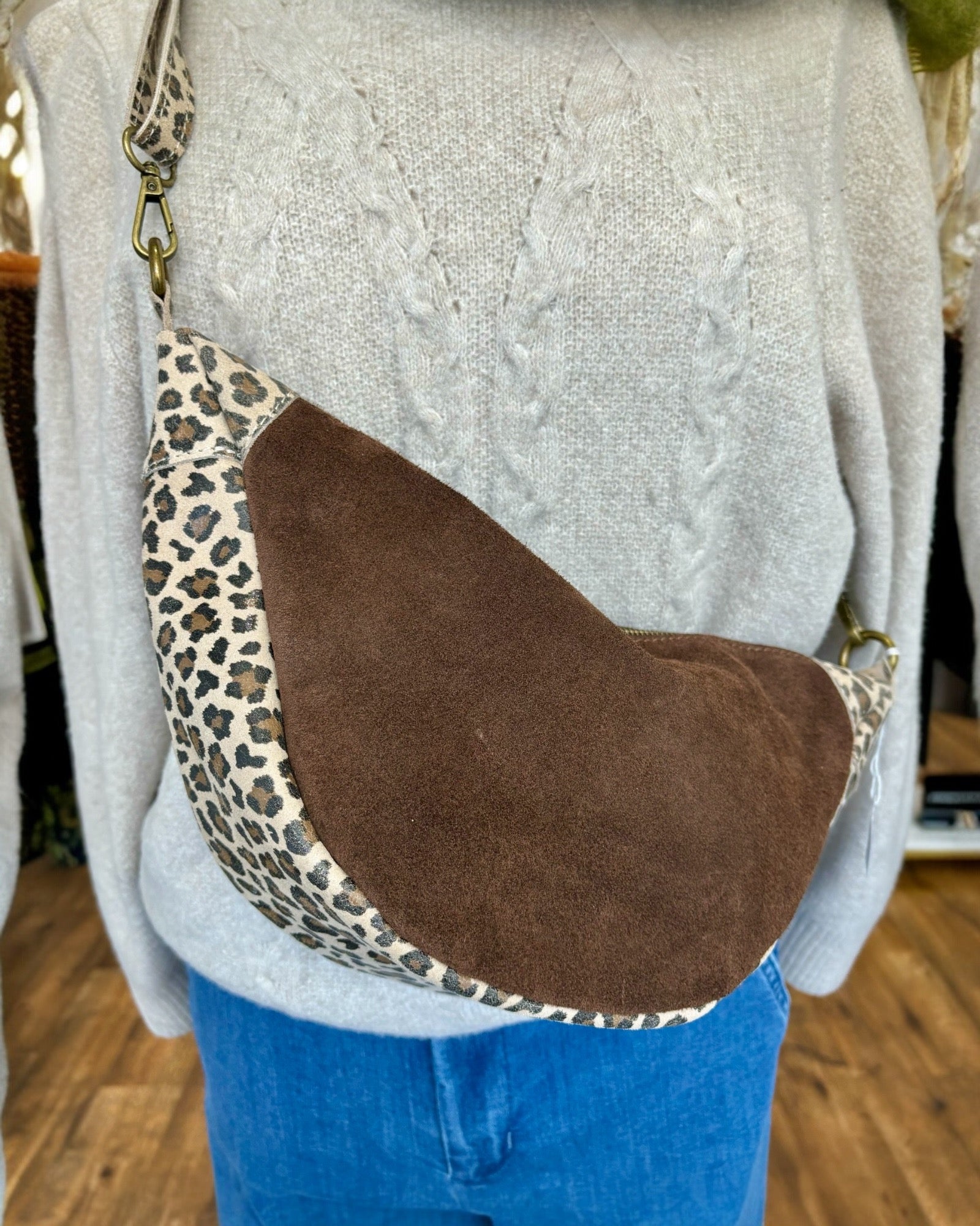 Suede Half Moon Bag