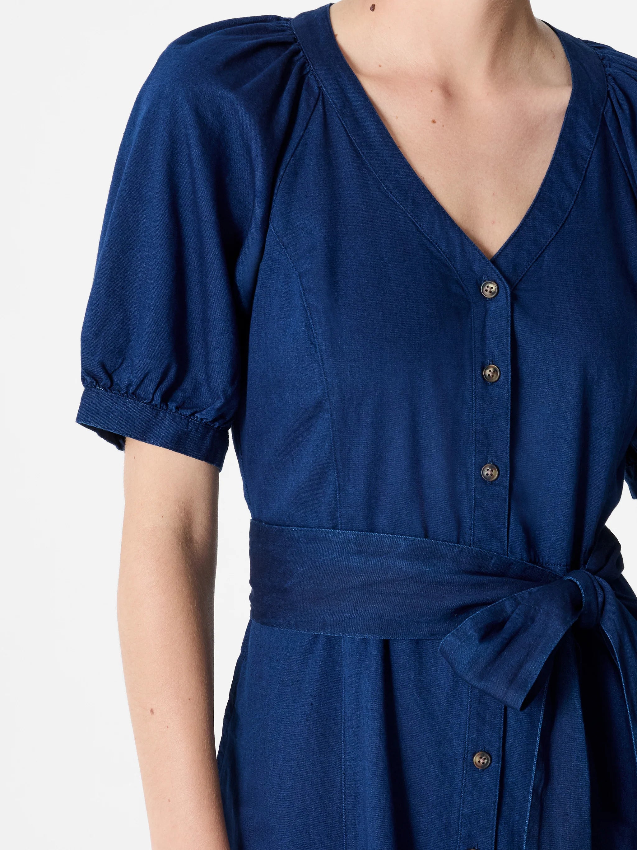 French Connection - Zaves Chambray Denim V Neck Midi Dress