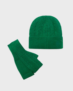 Knitted Wool Hat & Gloves Set - Green