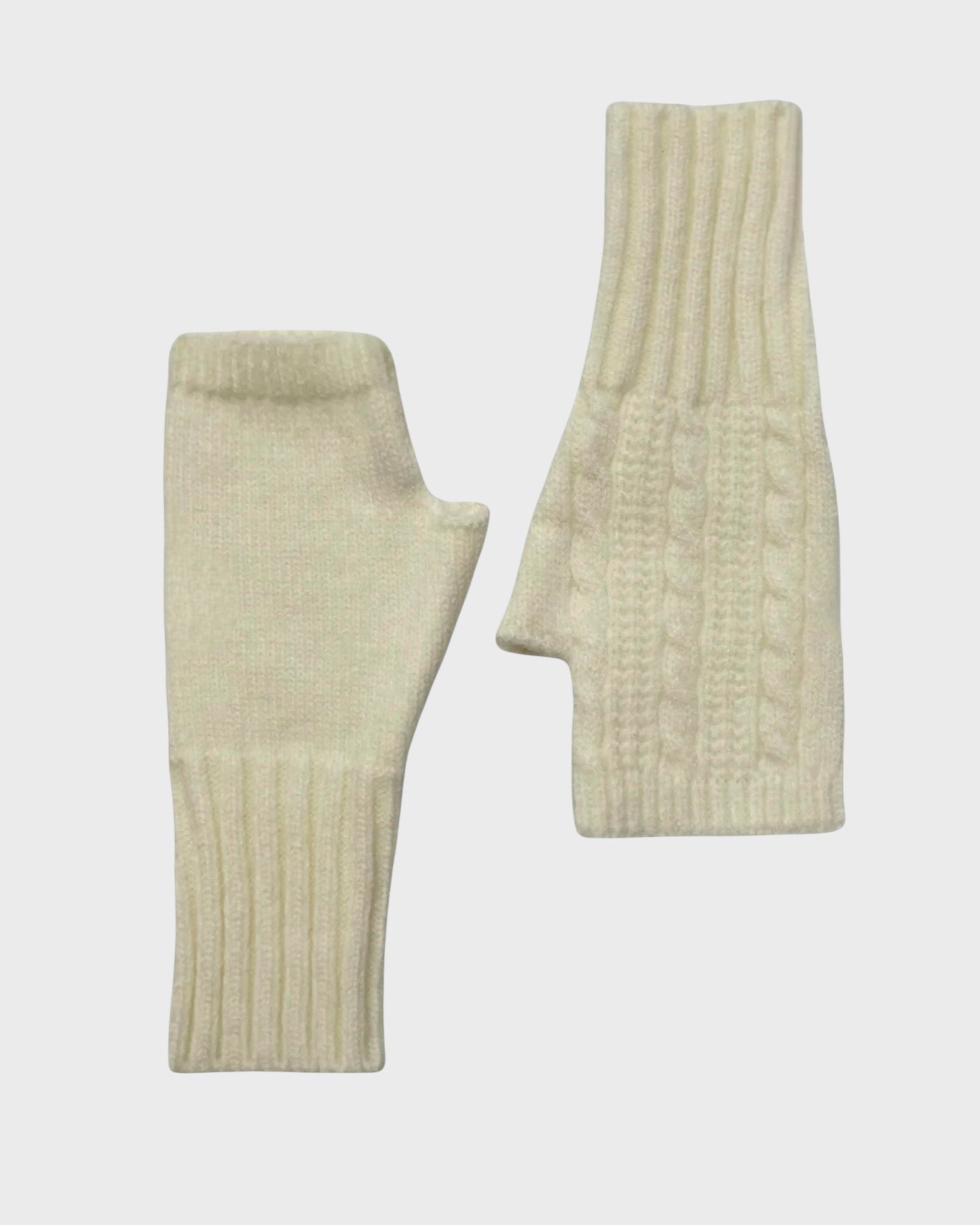 Knitted Wool Hat & Gloves Set - Cream