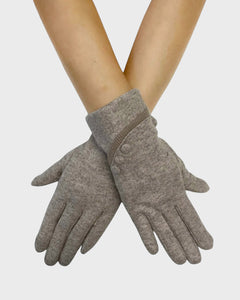 Button Felted Touchscreen Gloves - Beige