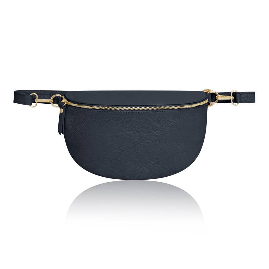 Genuine Leather Crossbody Bum Bag - Navy