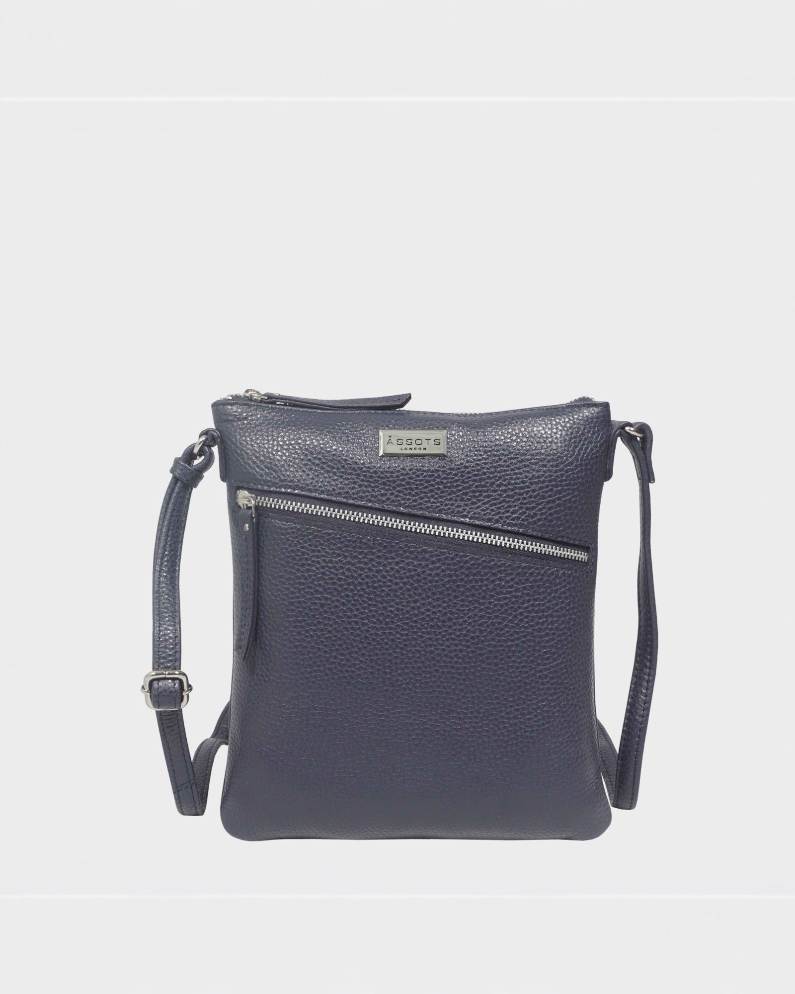 Assots London - ROSY Pebble Grain Soft Real Leather Crossbody Bag - Navy