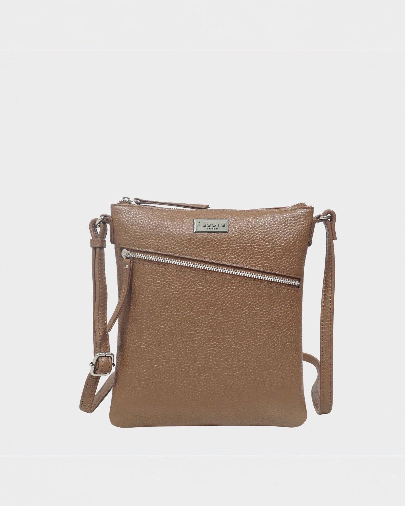 Assots London - ROSY Pebble Grain Soft Real Leather Crossbody Bag - Tan