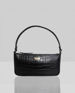 Assots London - ZARA Vintage Croc Real Leather Baguette Shoulder Bag - Black