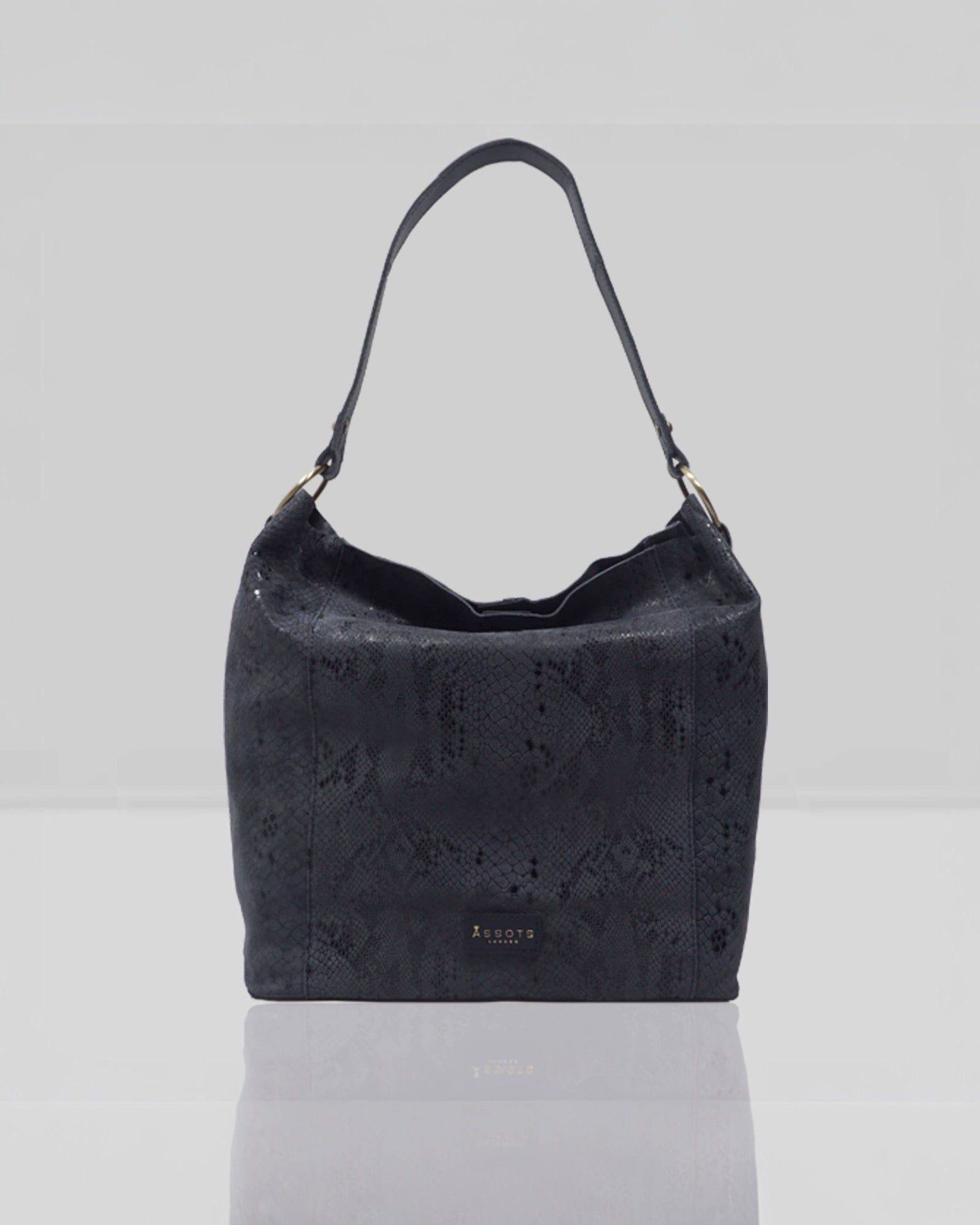 Assots London - Esme Python Snake Real Leather Slouchy Hobo Bag - Navy