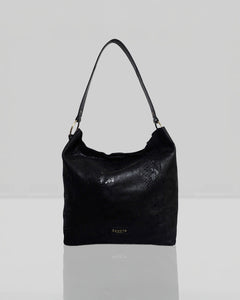 Assots London - Esme Python Snake Real Leather Slouchy Hobo Bag - Black