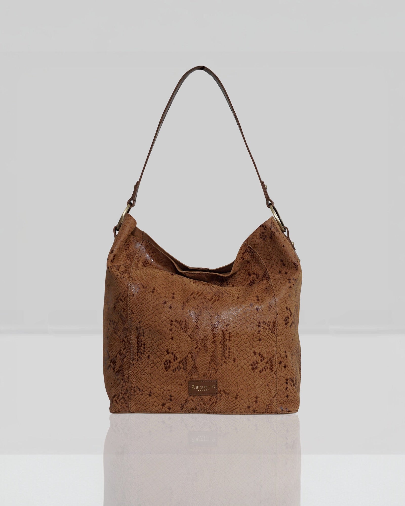 Assots London - Esme Python Snake Real Leather Slouchy Hobo Bag - Tan