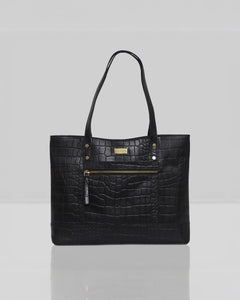 Assots London - HELENE Croc Leather Tote Bag - Black