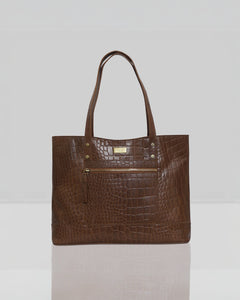 Assots London - HELENE Croc Leather Tote Bag - Tan