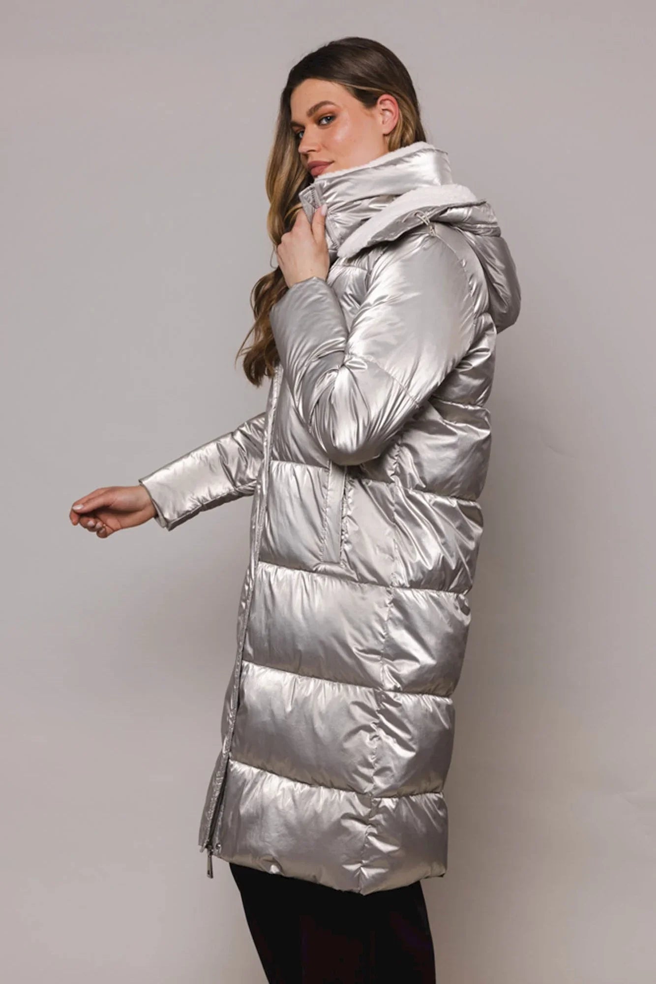 Long silver outlet jacket