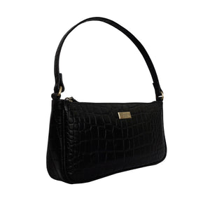 Assots London - ZARA Vintage Croc Real Leather Baguette Shoulder Bag - Black