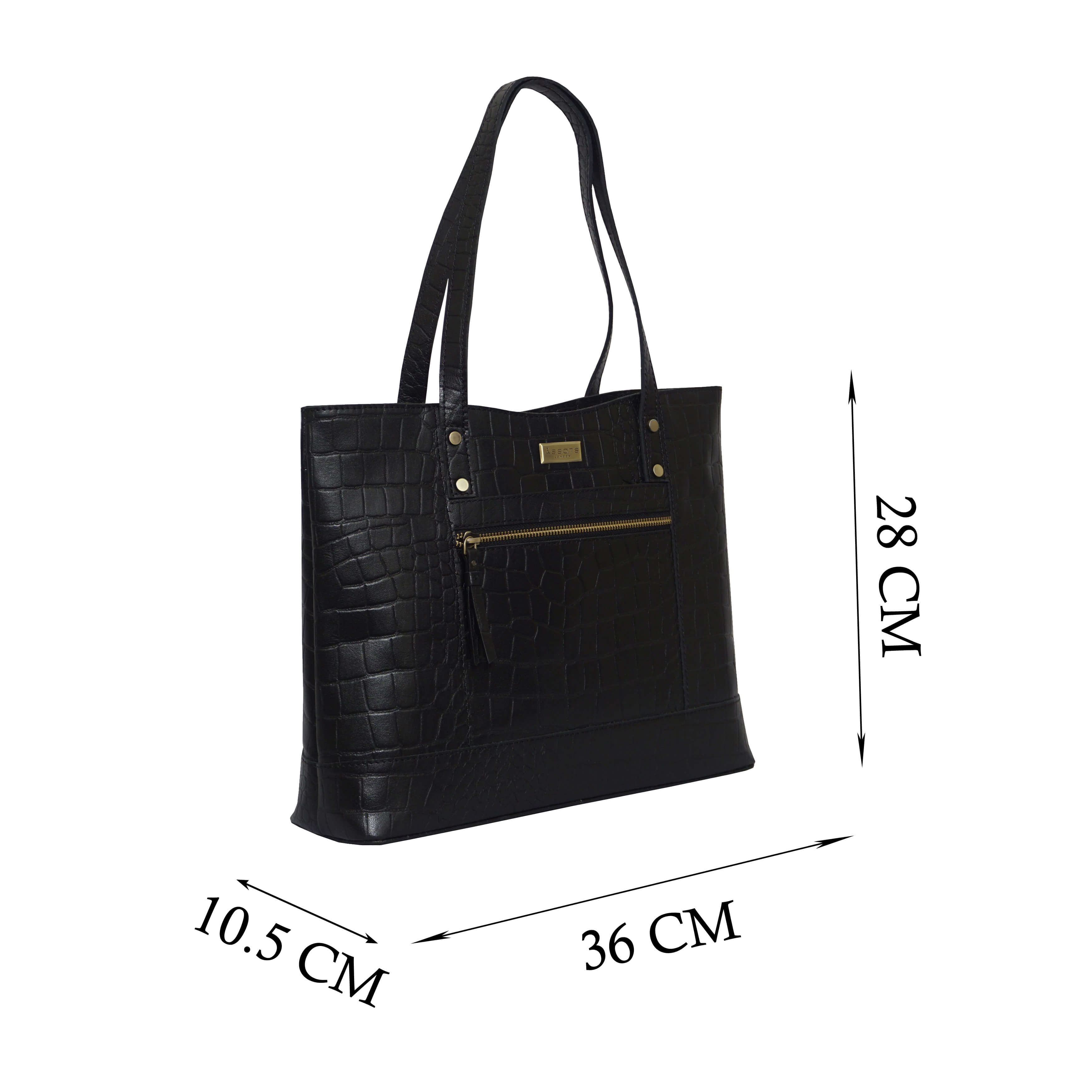 Assots London - HELENE Croc Leather Tote Bag - Black