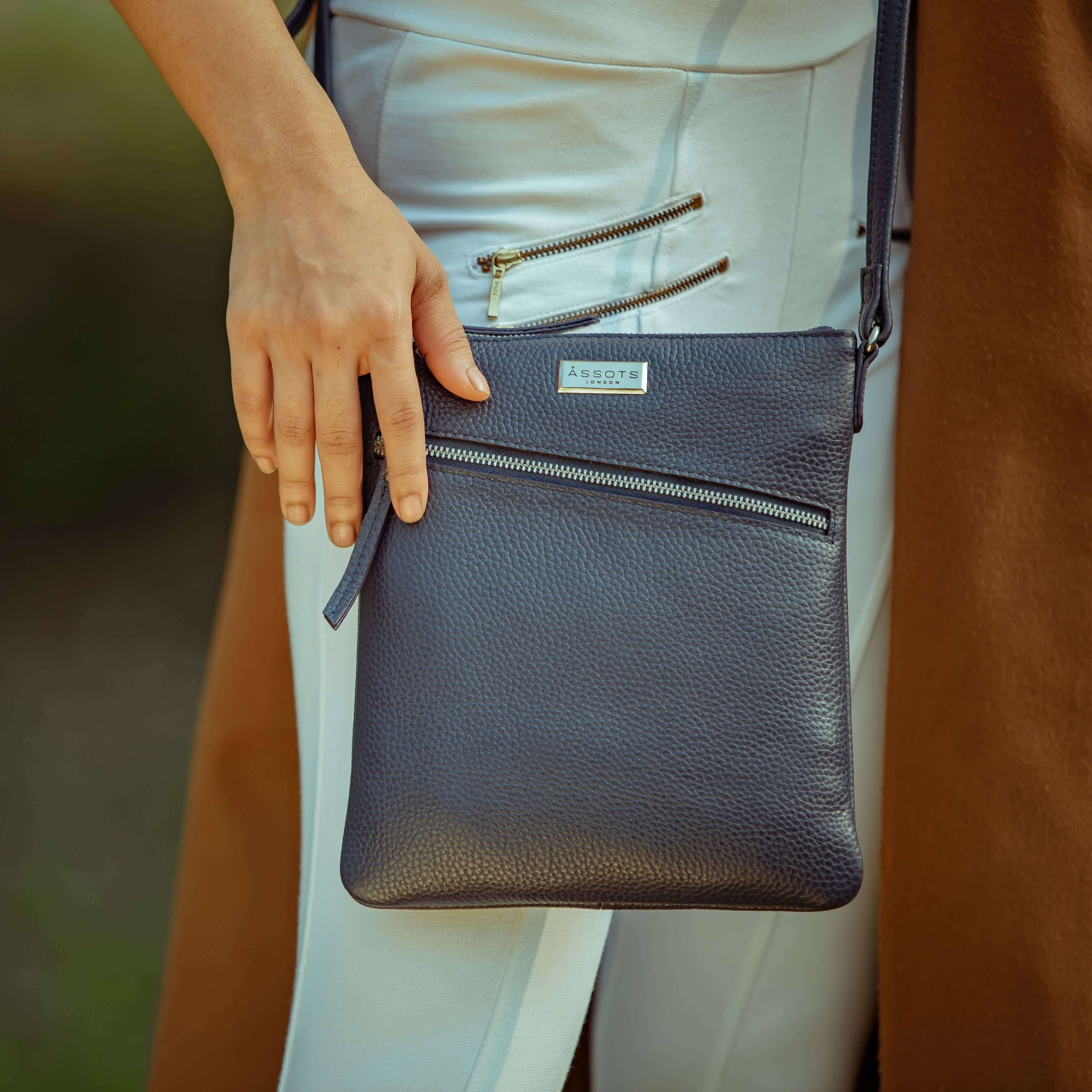 Assots London - ROSY Pebble Grain Soft Real Leather Crossbody Bag - Navy