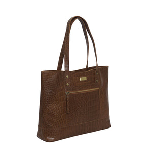 Assots London - HELENE Croc Leather Tote Bag - Tan