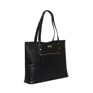 Assots London - HELENE Croc Leather Tote Bag - Black