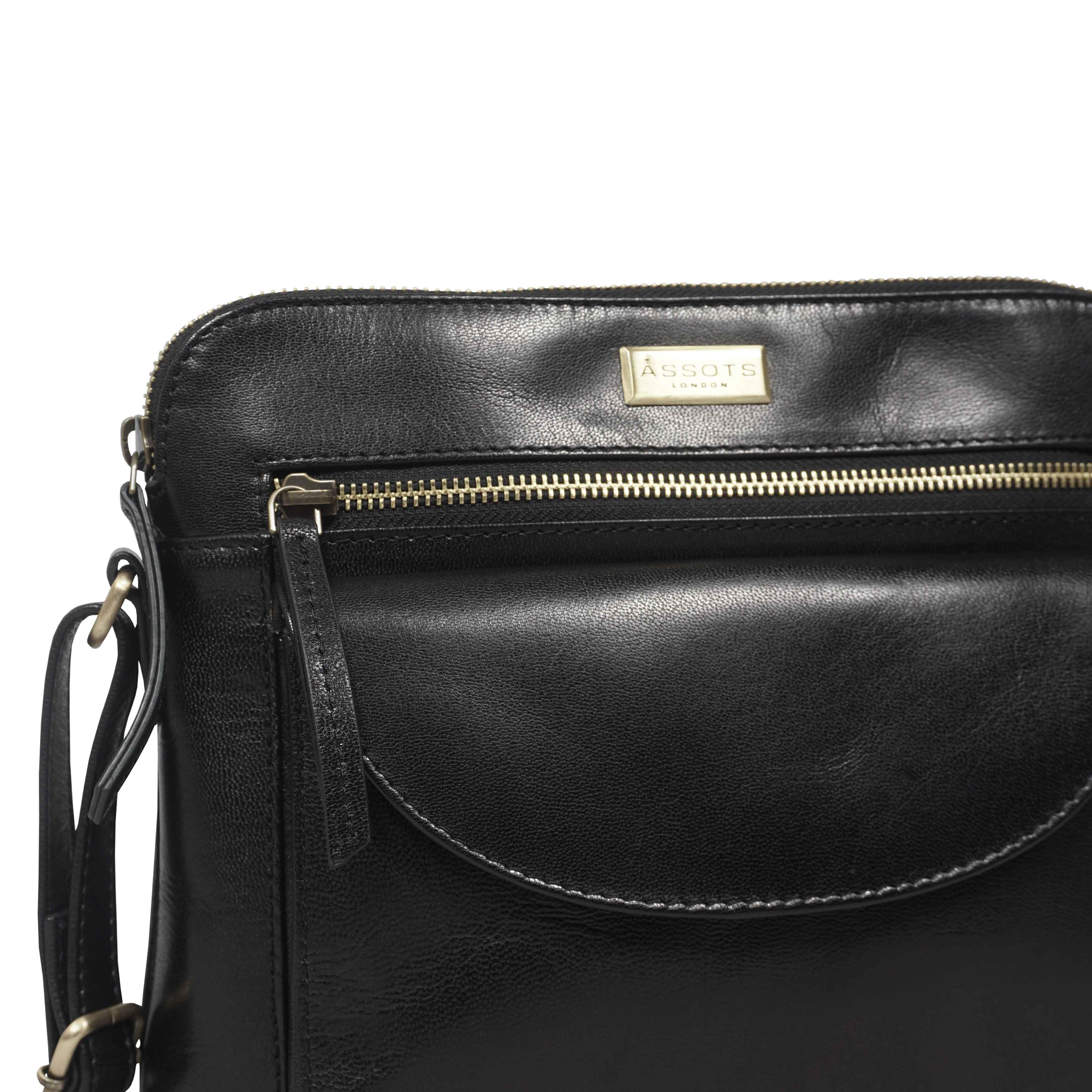 Assots London - JEAN Vegetable Tanned Real Leather Crossbody Bag - Black