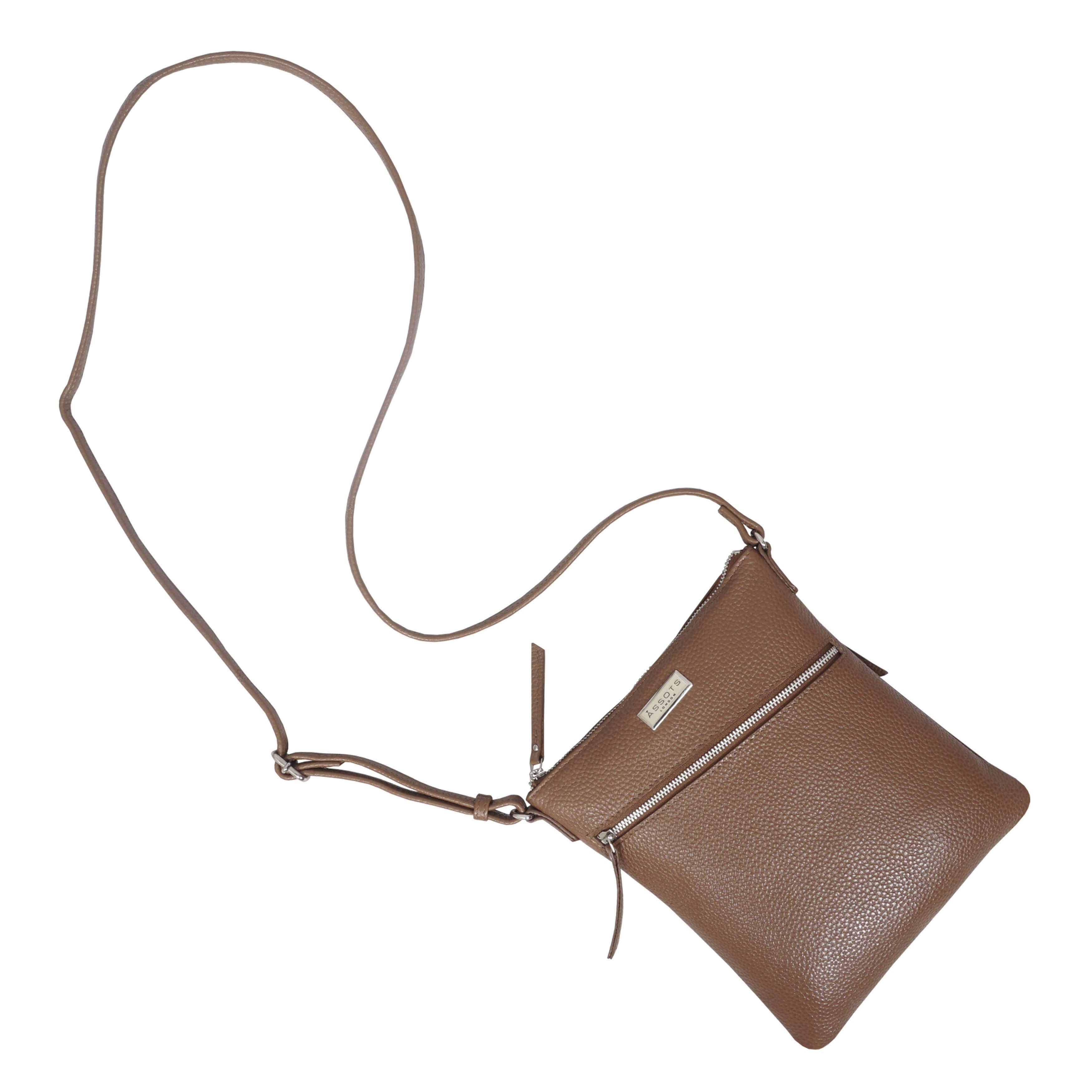 Assots London - ROSY Pebble Grain Soft Real Leather Crossbody Bag - Tan