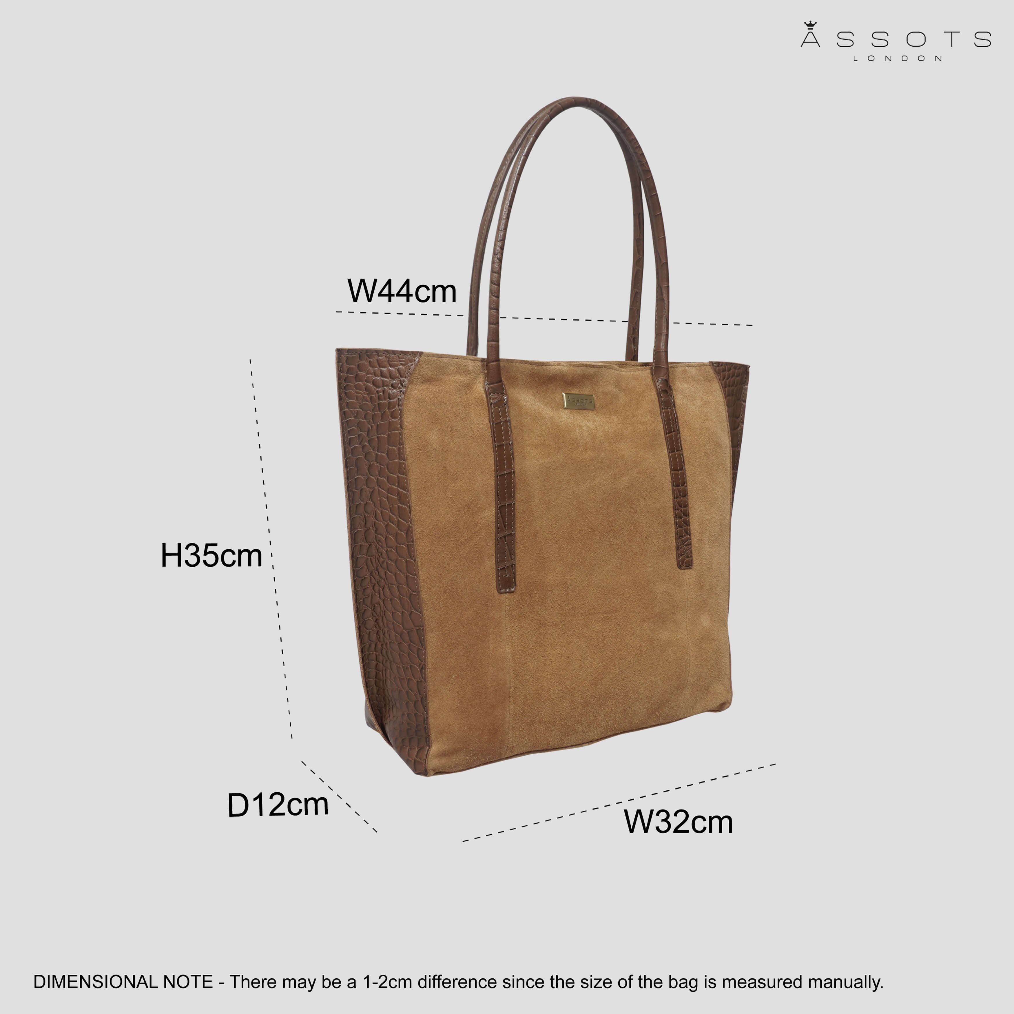 Assots London - ISLA Croc Real Leather & Suede Large Tote Bag - Tan