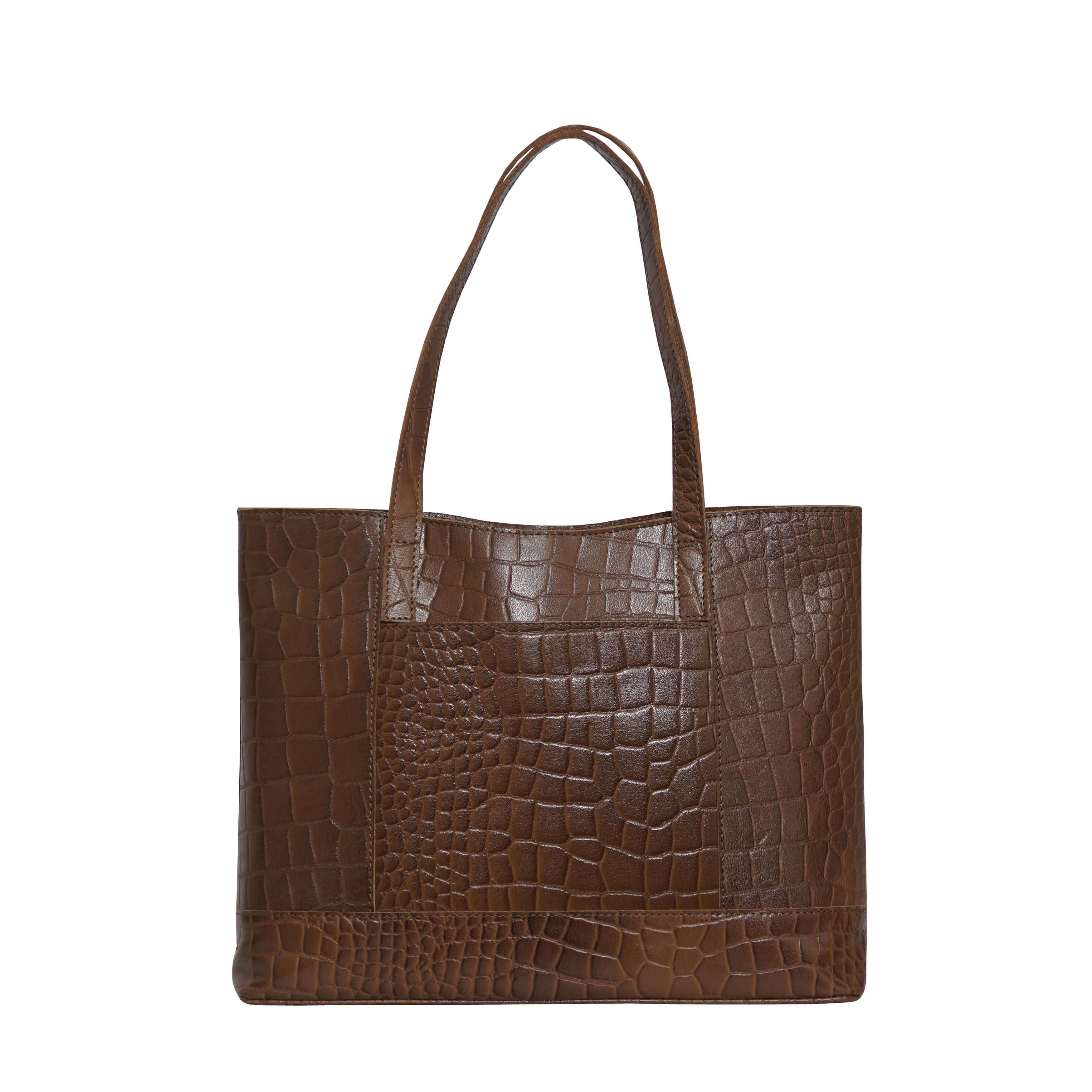 Assots London - HELENE Croc Leather Tote Bag - Tan