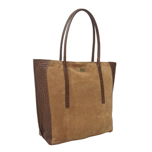 Assots London - ISLA Croc Real Leather & Suede Large Tote Bag - Tan