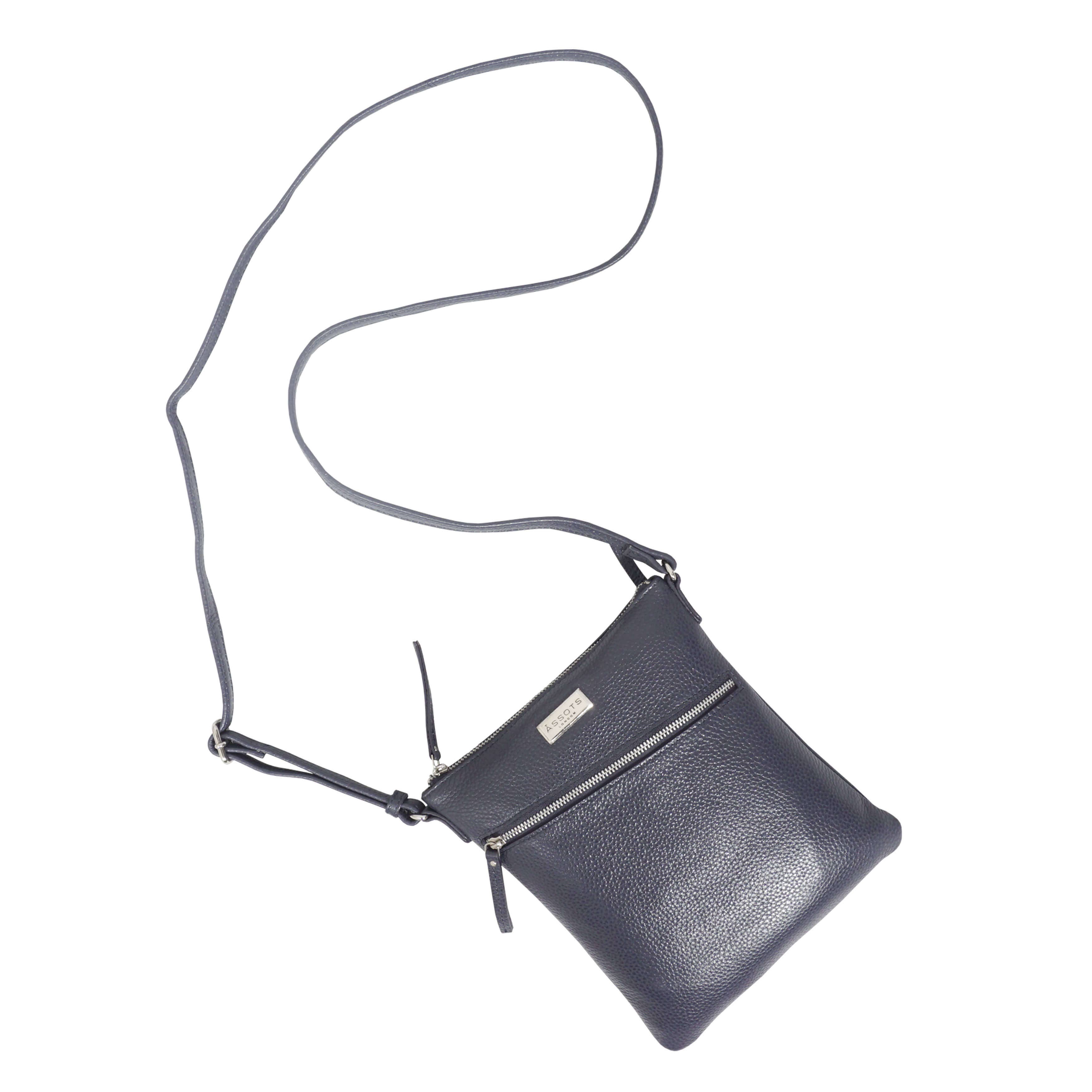 Assots London - ROSY Pebble Grain Soft Real Leather Crossbody Bag - Navy