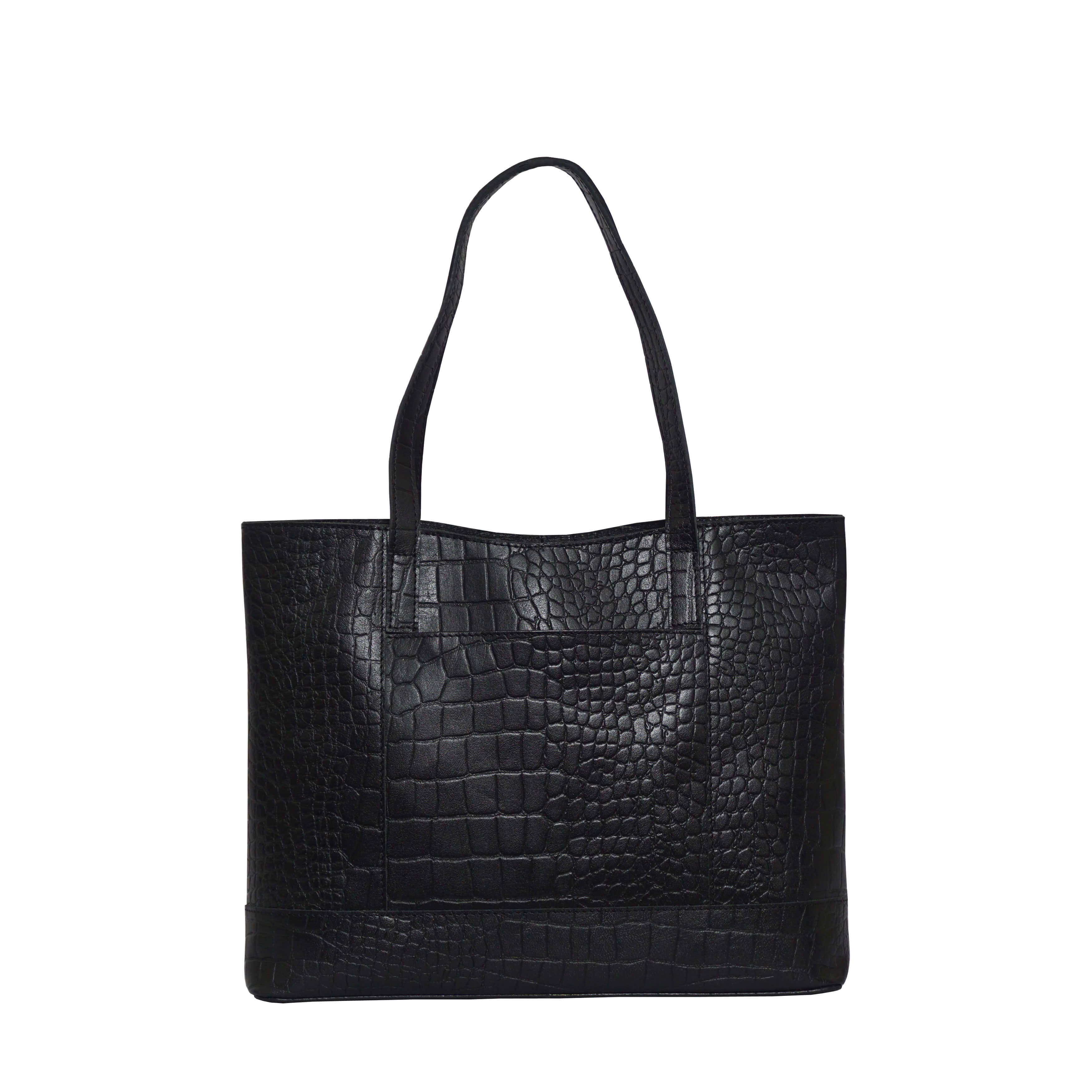 Assots London - HELENE Croc Leather Tote Bag - Black